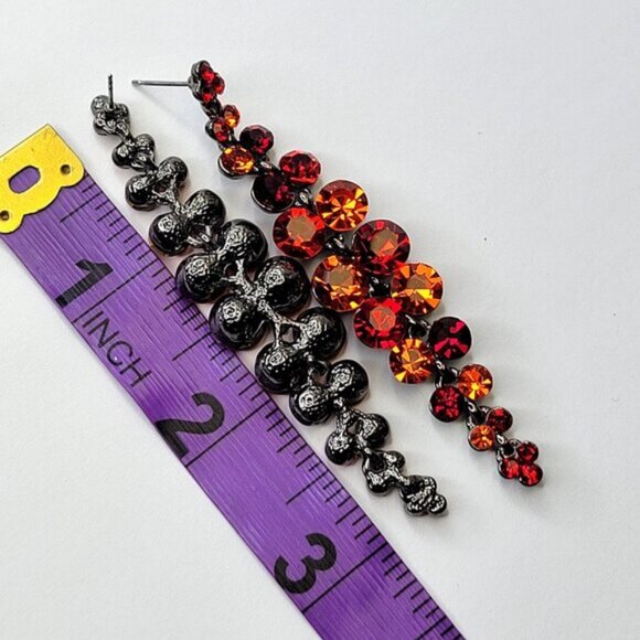 Red Crystal Drop Earrings Long Dangling Crystal Earrings - Picture 4 of 5